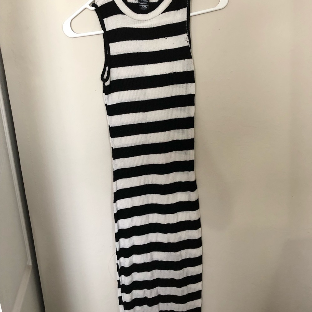 horizontal black and white striped dress